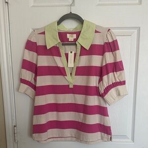 Anthropologie Pink and Cream Striped Women's Top